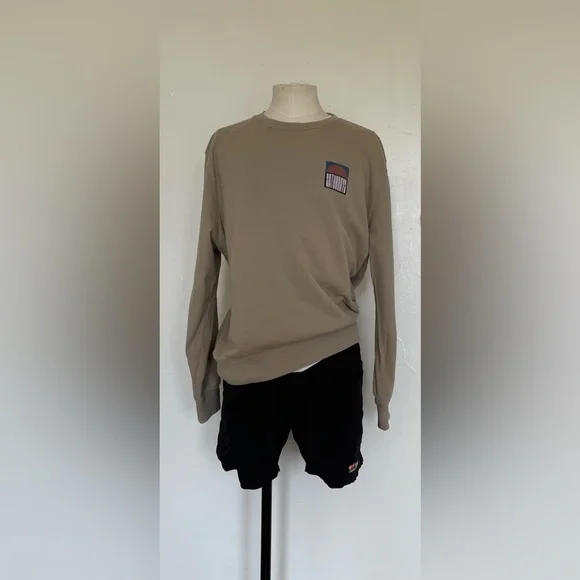 SATURDAYS NYC FRENCH TERRY BOWERY SUN CREW GRAPHIC SWEATSHIRT TAN BOYFRIEND - Picture 8 of 9